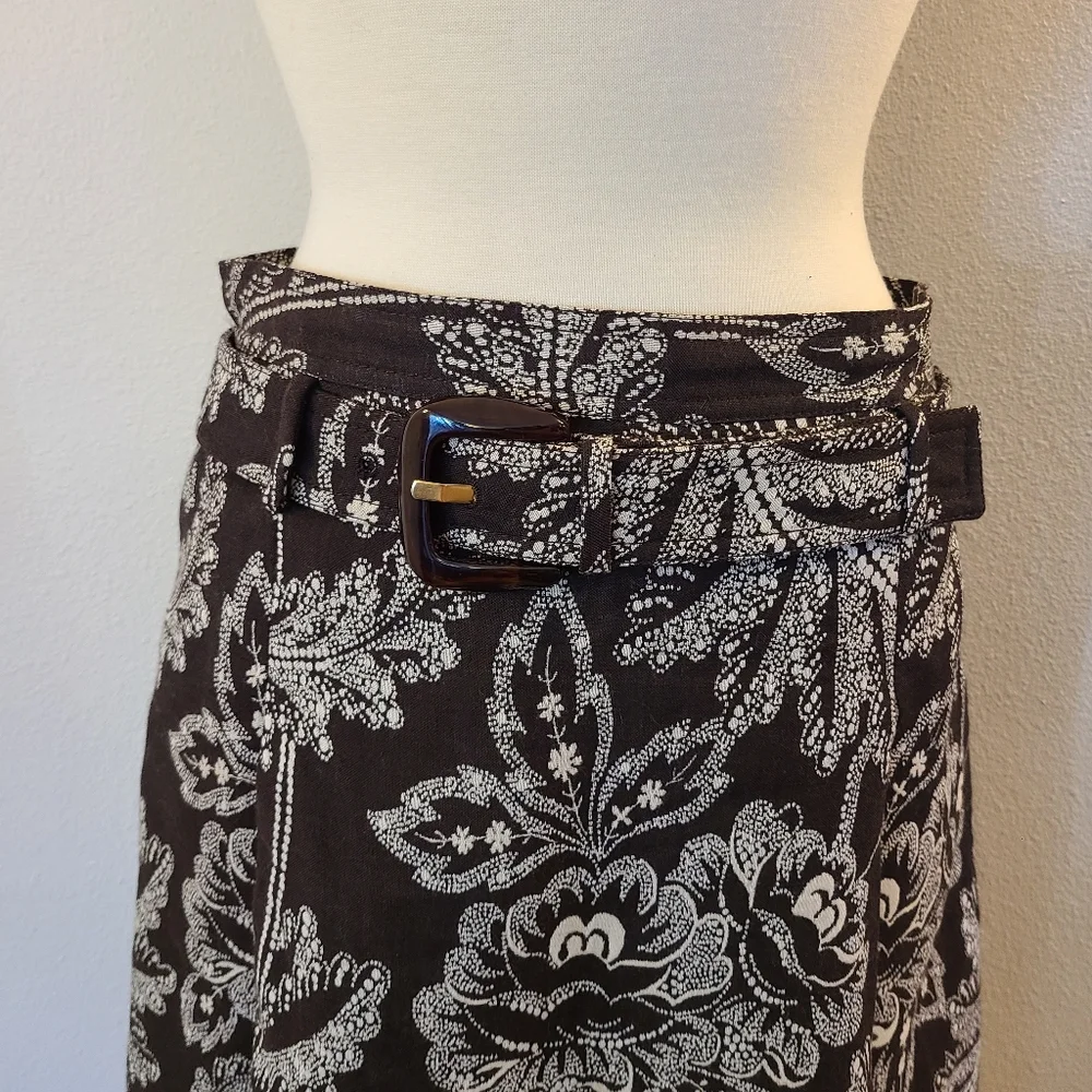 Carolina Herrera Brown Floral Printed Wool Blend Skirt